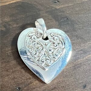 Sterling Silver Heart Filigree Pendant - Silver Heart Necklace Charm